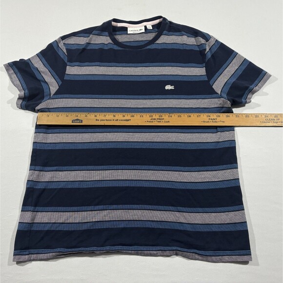 Lacoste Mens T-Shirt Blue Striped Crew Short Sleeve Tee Cotton XL FITS as L SLIM - Picture 4 of 8